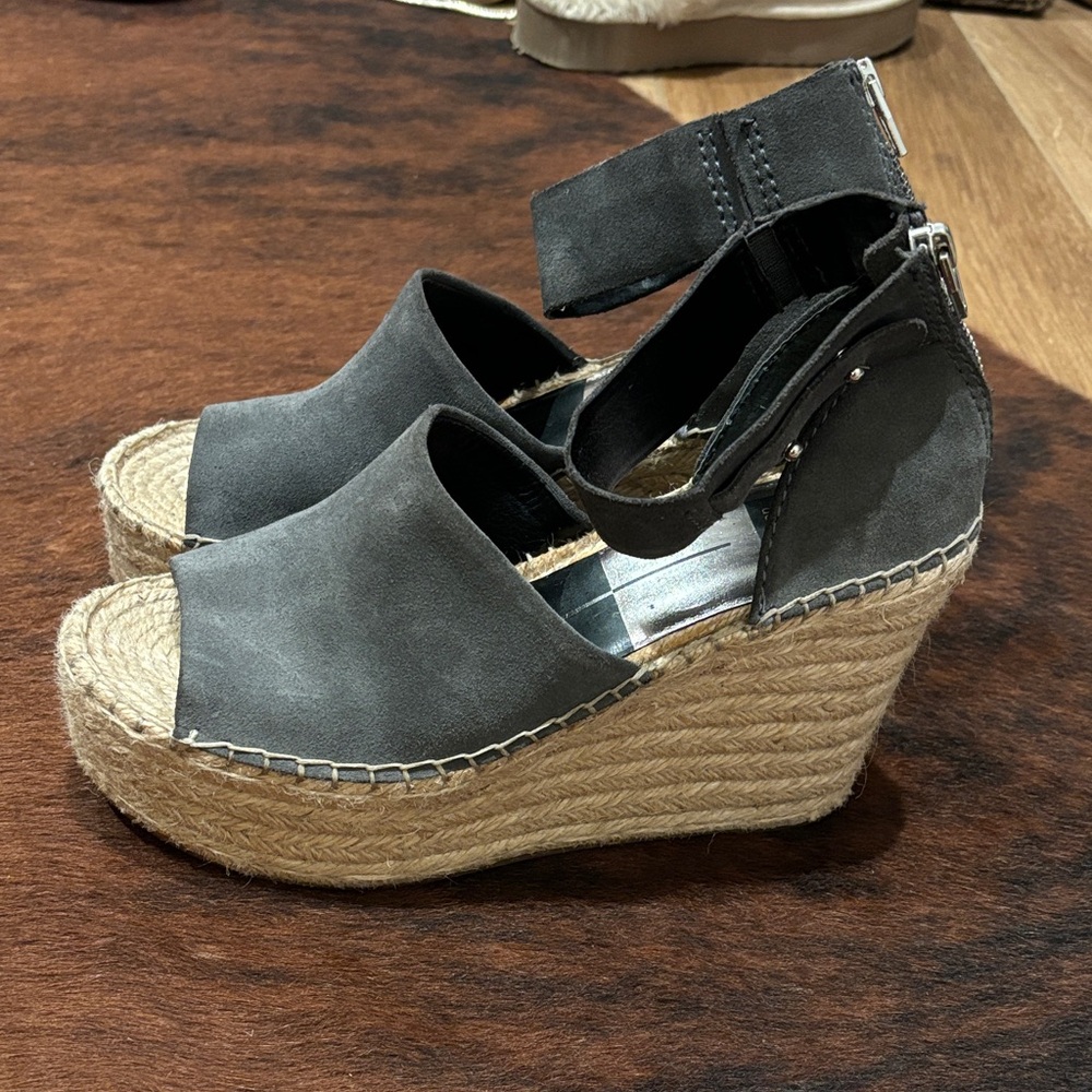 Dolce Vita Gray Suede Espadrille Wedge Sandals